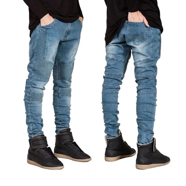 2016 Men Skinny Jeans Men Runway Slim Racer Biker Jeans Strech Hiphop Jeans For Men Y2036