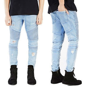 2016 Men Skinny Jeans Men Runway Slim Racer Biker Jeans Strech Hiphop Jeans For Men Y2036