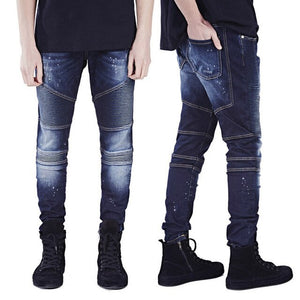 2016 Men Skinny Jeans Men Runway Slim Racer Biker Jeans Strech Hiphop Jeans For Men Y2036