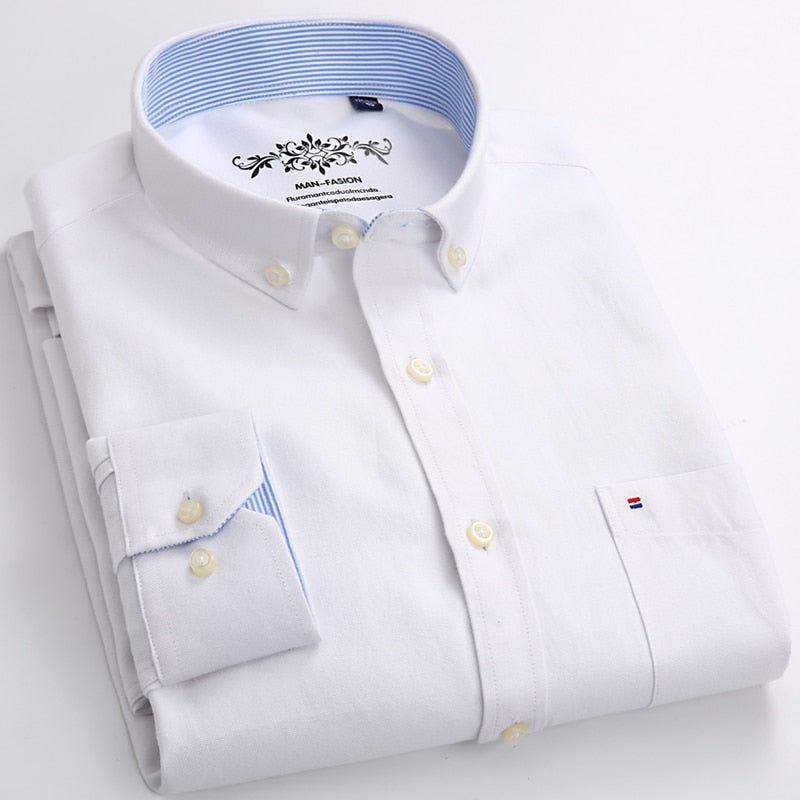 Men's Plus Size Casual Solid Oxford Business Shirt Single Patch Pocket