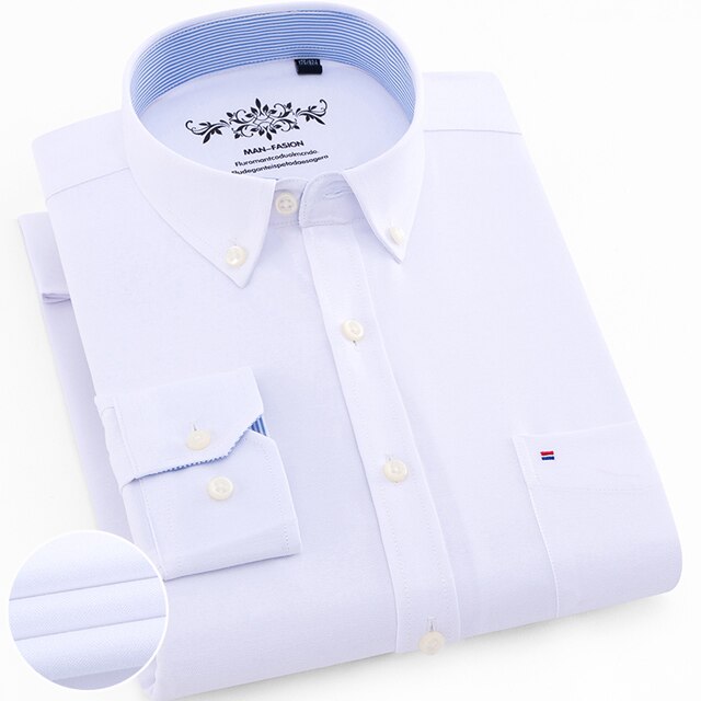 Men's Plus Size Casual Solid Oxford Business Shirt Single Patch Pocket