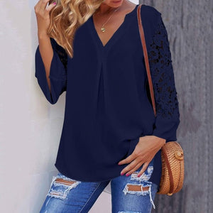 Summer women elegant blouse V-neck S-5XL