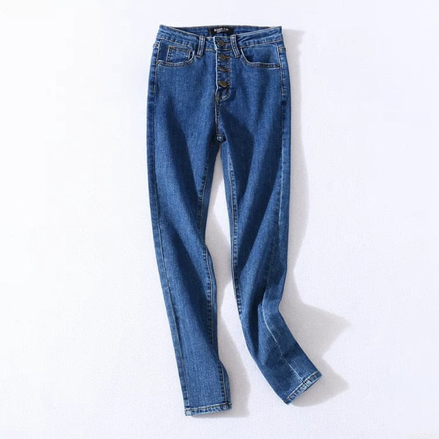 Spring high-waisted slim denim jeans