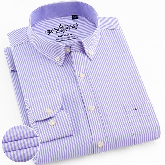 Chemise oxford rayée à carreaux à manches longues avec poche