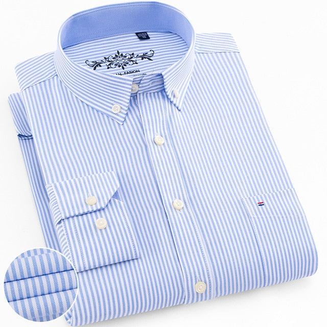 Chemise oxford rayée à carreaux à manches longues avec poche