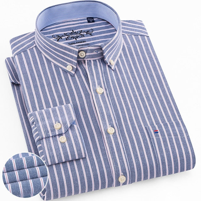 Chemise oxford rayée à carreaux à manches longues avec poche