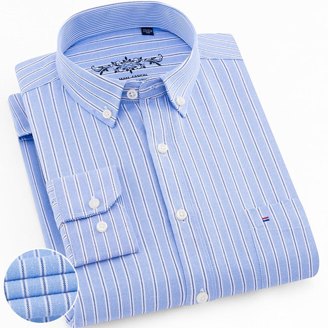 Chemise oxford rayée à carreaux à manches longues avec poche