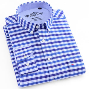 Chemise oxford rayée à carreaux à manches longues avec poche