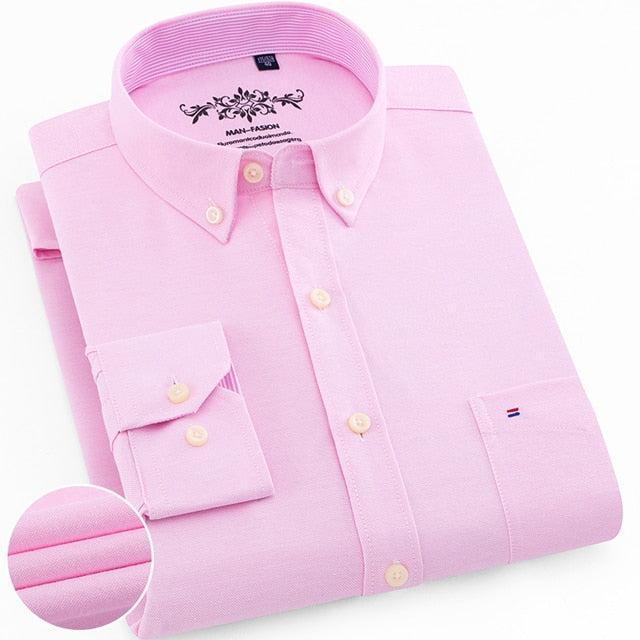 Chemise oxford rayée à carreaux à manches longues avec poche