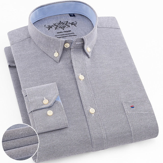 Chemise oxford rayée à carreaux à manches longues avec poche