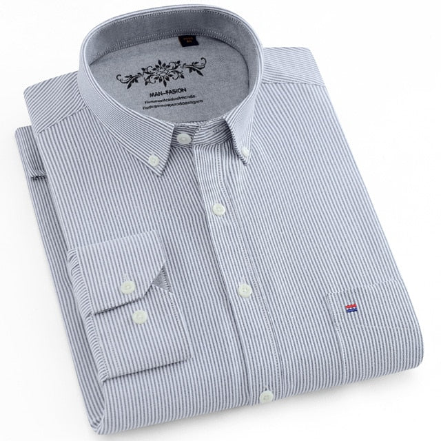 Chemise oxford rayée à carreaux à manches longues avec poche