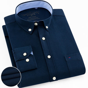 Chemise oxford rayée à carreaux à manches longues avec poche