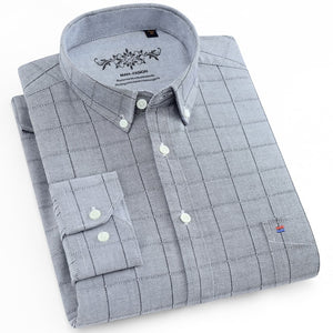 Long sleeve plaid striped oxford shirt with pocket