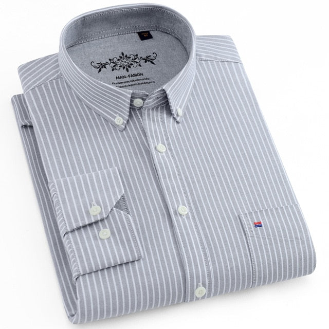 Chemise oxford rayée à carreaux à manches longues avec poche