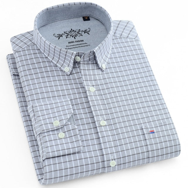 Chemise oxford rayée à carreaux à manches longues avec poche