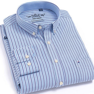 Chemise oxford rayée à carreaux à manches longues avec poche