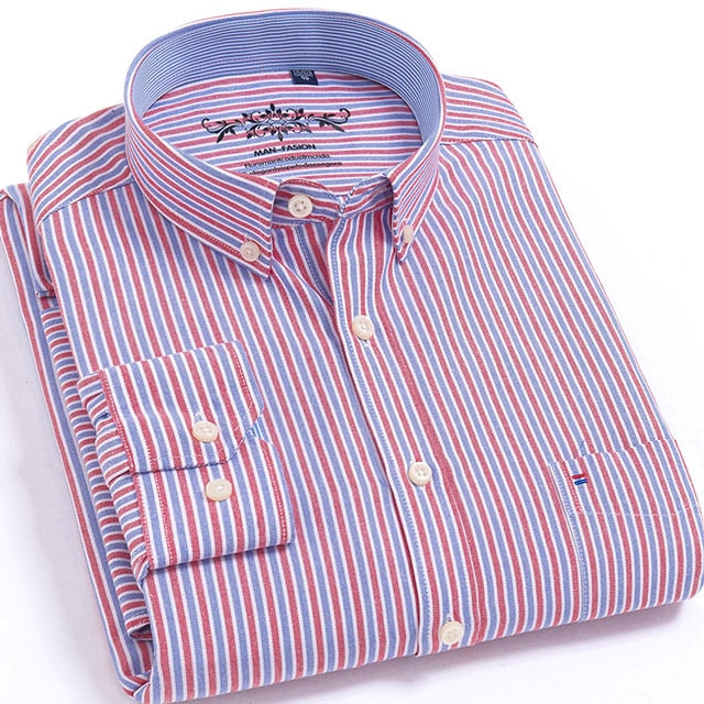 Chemise oxford rayée à carreaux à manches longues avec poche