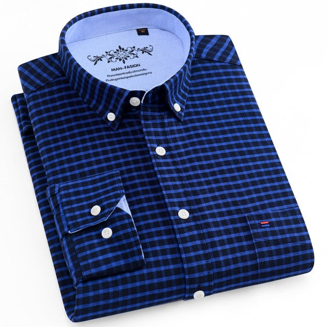 Chemise oxford rayée à carreaux à manches longues avec poche