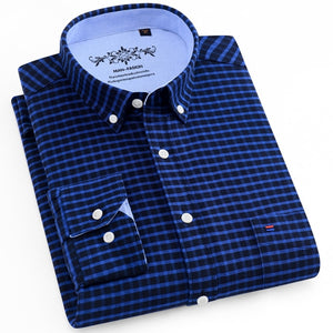 Chemise oxford rayée à carreaux à manches longues avec poche