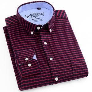 Chemise oxford rayée à carreaux à manches longues avec poche