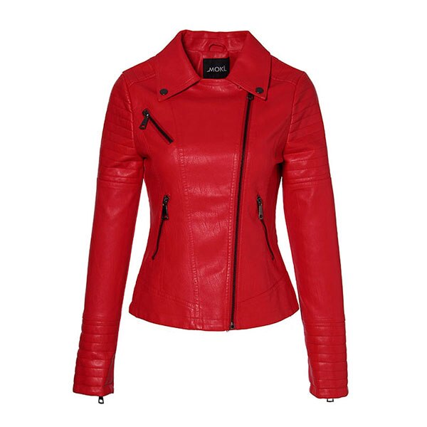 Spring women's faux leather jacket slim