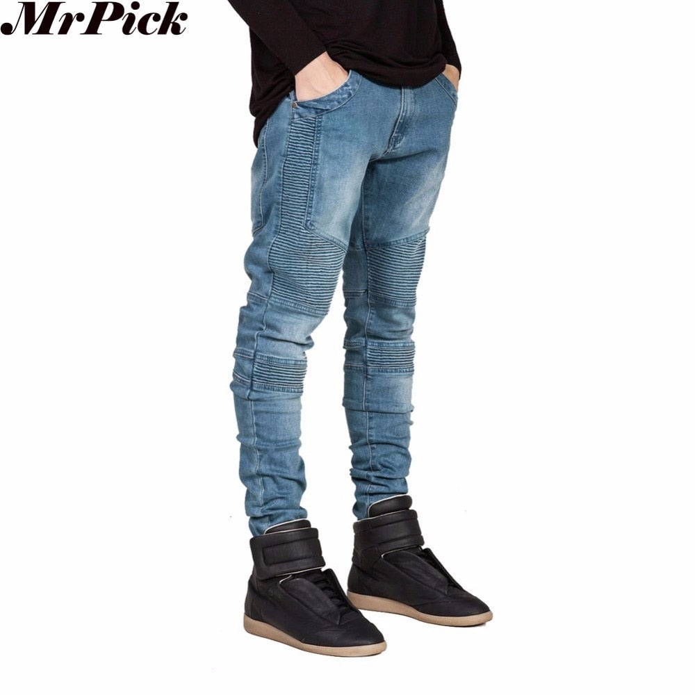 2016 Men Skinny Jeans Men Runway Slim Racer Biker Jeans Strech Hiphop Jeans For Men Y2036