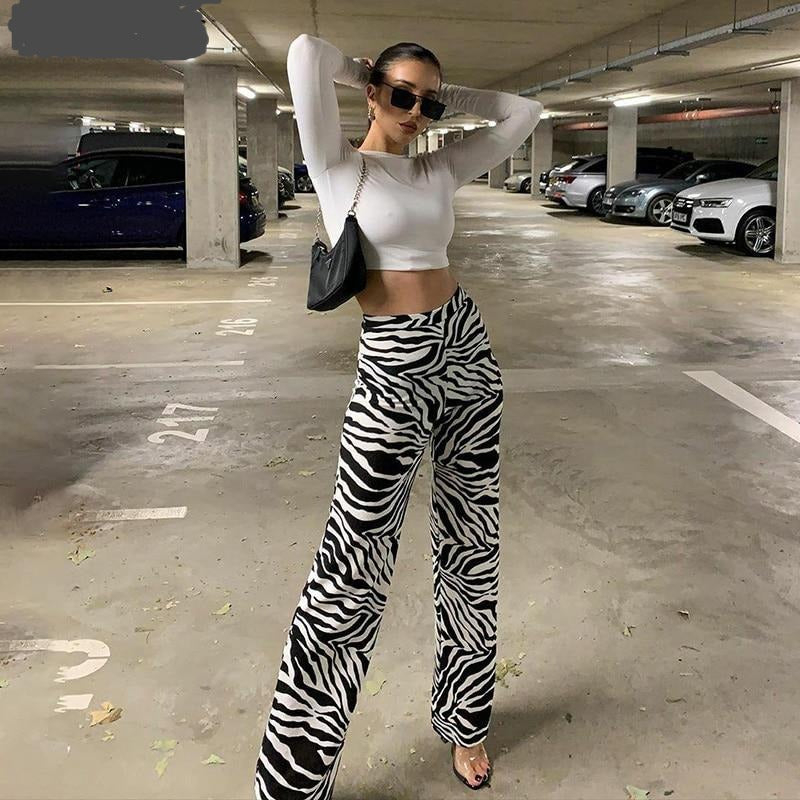 Fall zebra print wide leg pants