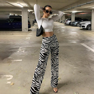 Fall zebra print wide leg pants