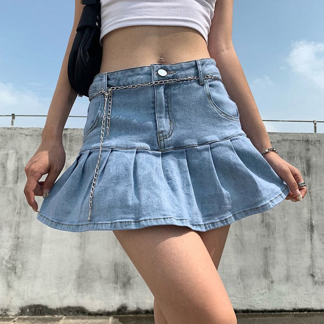 High waist denim mini jean skirt