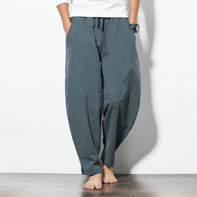 Harem Pants Men Solid Elastic Waist Streetwear Joggers New Baggy Drop-crotch