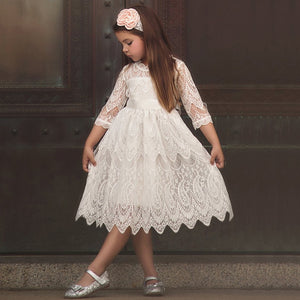 Kids dresses for Girls Spring Clothes Half-sleeve Lace Party Costume Red Children Elegant Prom Frocks 3-8Y Girls Casual Wear