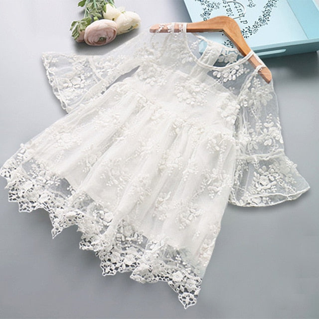 Kids dresses for Girls Spring Clothes Half-sleeve Lace Party Costume Red Children Elegant Prom Frocks 3-8Y Girls Casual Wear