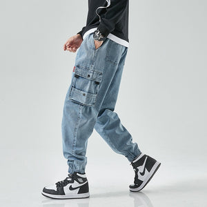 Jean cargo en denim hip hop pour homme