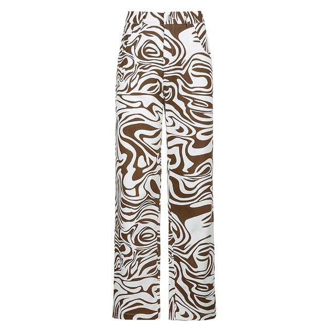 Zebra print casual pants with high waist, spring summer