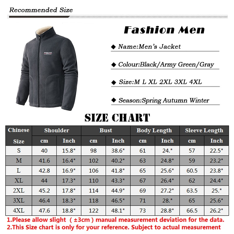 Spring Autumn Casual Fleece Jacket, Men New Fashion Slim Fit