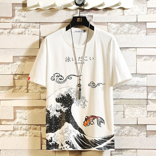 Funny Anime Print Oversized T-Shirt Hip-Hop Cotton Japanese Male Causal T-Shirts