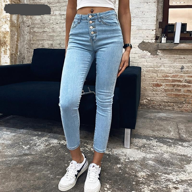Frühling Slim Denim Jeans mit hoher Taille